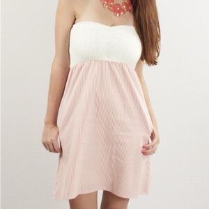 Judith March Strapless Dress Women’s S Seersucker Stripe Lace Bodice Made USA